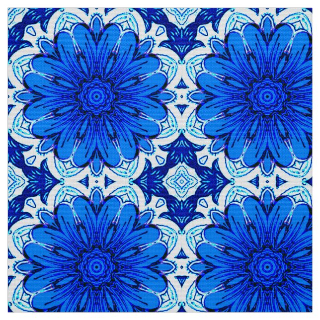 Geometric Flower Pattern in Cobalt Blue and Navy   Fabric (Swatch)