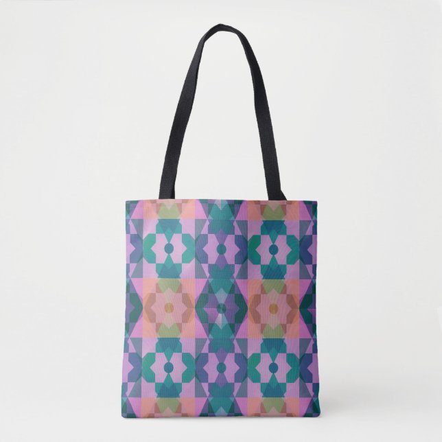 Geometric Flower Pattern Tote Bag (Front)
