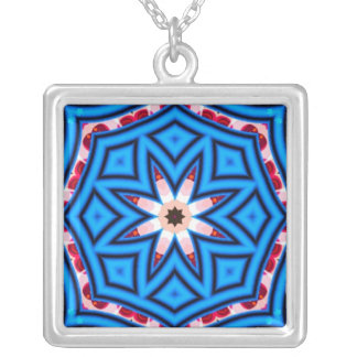 Geometric Flower Star : Blue & Pinks Necklace