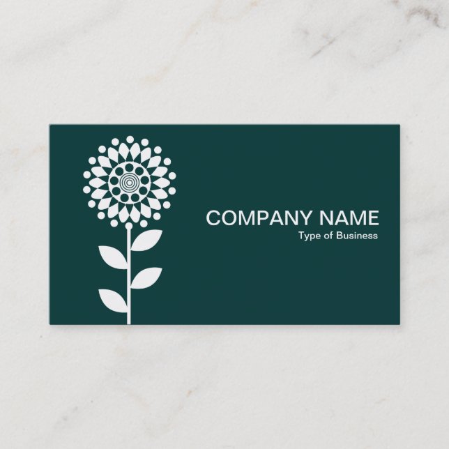 Geometric Flower - White on Dark Green 003333 Business Card (Front)