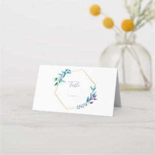 Geometric flower wreath. Green script table number Place Card