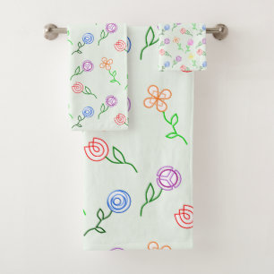 Geometric Flowers  Bath Towel Set