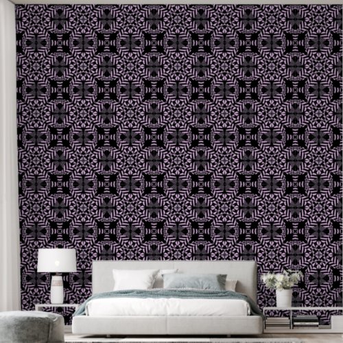 Geometric Flowers Black And Pink Wallpaper