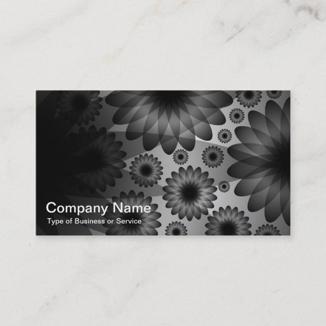 Geometric Flowers - Black with Gray Business Card (Front)