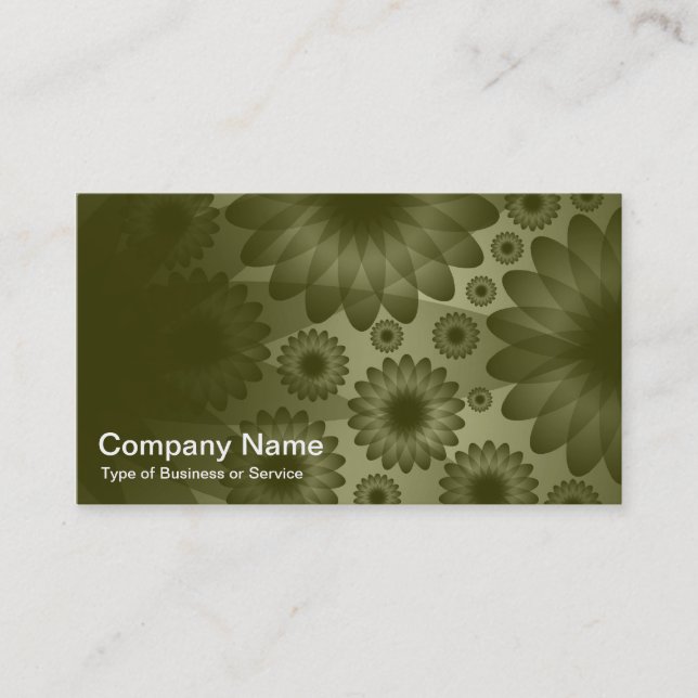 Geometric Flowers - Dark Olive with Gray Business Card (Front)