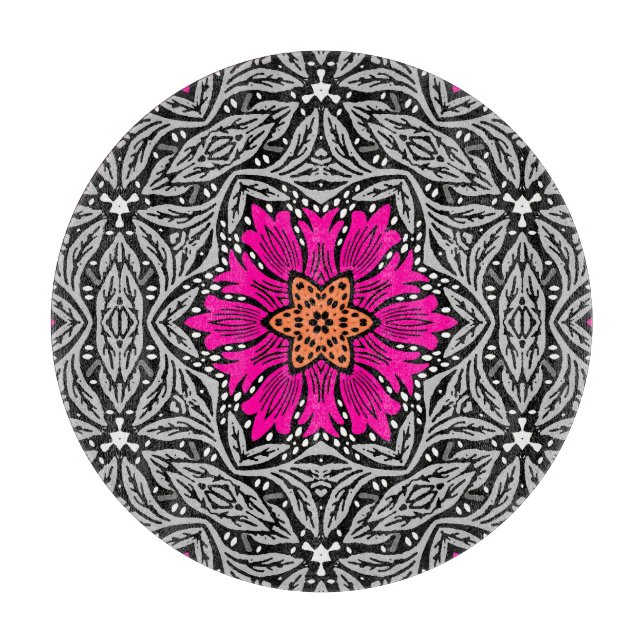 Geometric Flowers - Fuchsia Pink and Gray   Cutting Board (Front)
