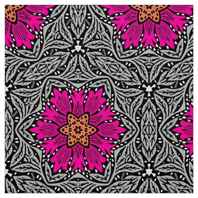 Geometric Flowers - Fuchsia Pink and Gray   Fabric (Swatch)