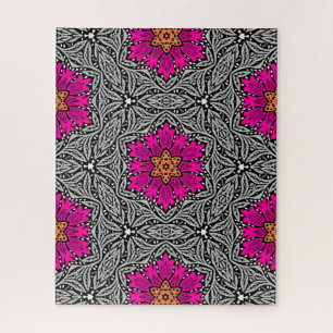 Geometric Flowers - Fuchsia Pink and Gray   Jigsaw Puzzle