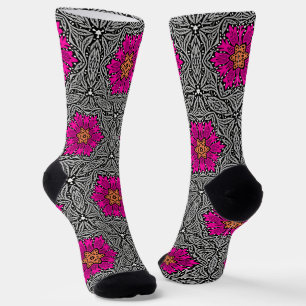 Geometric Flowers - Fuchsia Pink and Gray Socks