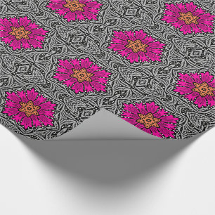 Geometric Flowers - Fuchsia Pink and Gray Wrapping Paper