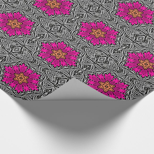 Geometric Flowers - Fuchsia Pink and Gray   Wrapping Paper (Corner)