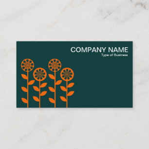 Geometric Flowers - Orange on Dark Green Business Card