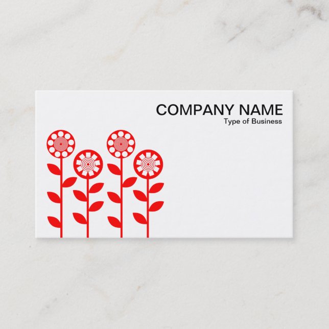 Geometric Flowers - Red Business Card (Front)
