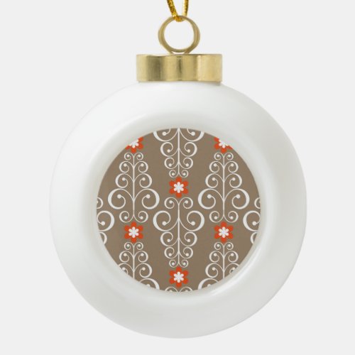 Geometric Flowers Vintage Seamless Design Ceramic Ball Christmas Ornament