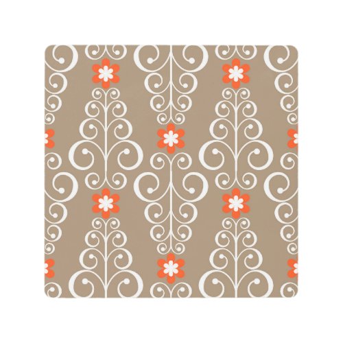 Geometric Flowers Vintage Seamless Design Metal Print