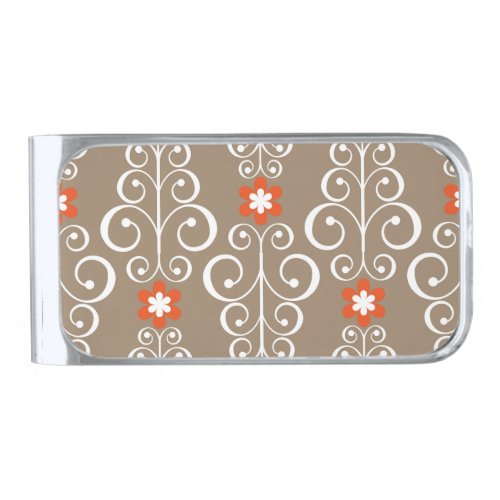 Geometric Flowers Vintage Seamless Design Silver Finish Money Clip