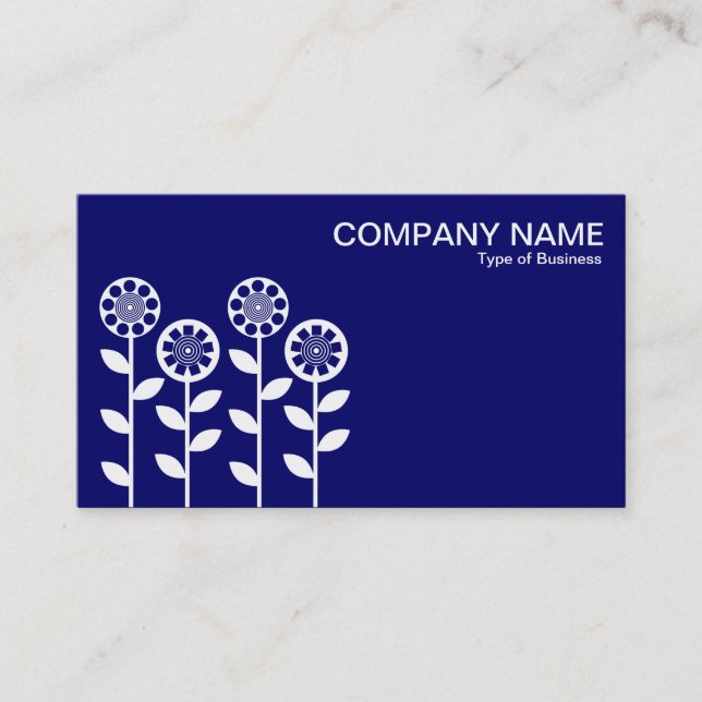 Geometric Flowers - White on Dp Navy Business Card (Front)