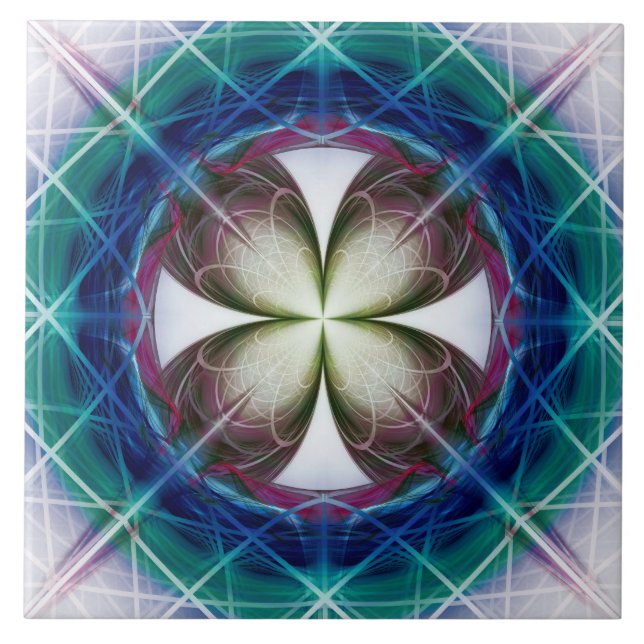 Geometric flowery pattern ceramic tile (Front)