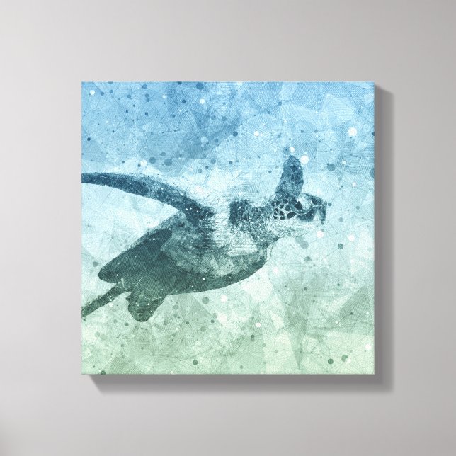 Geometric Flying Green Sea Turtle Canvas Print (Front)