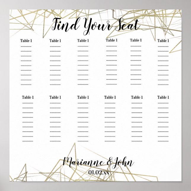 Geometric Foil Abstract Wedding Seating Chart (Front)