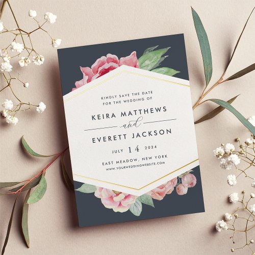 Geometric Foil Floral Save the Date Card