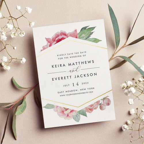Geometric Foil Floral Save the Date Card