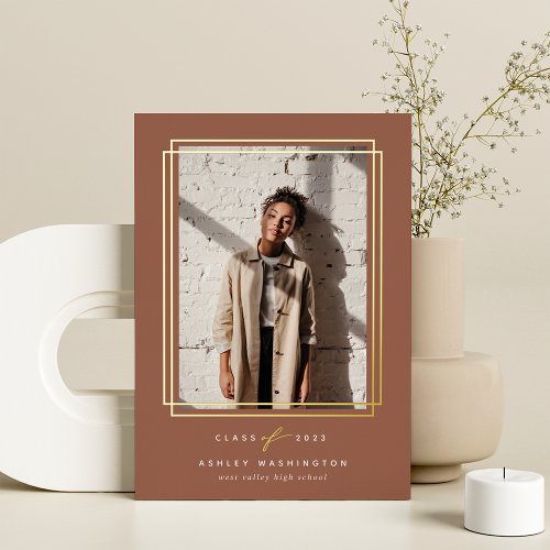 Geometric Foil Frame Photo Graduation Announcement