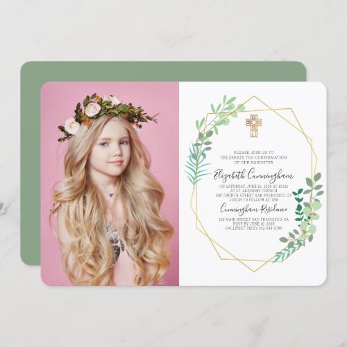 Geometric Foliage Cross Confirmation Invitation