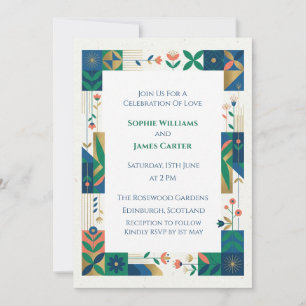 Geometric Folk Art Thistle Scottish Wedding Invita Invitation