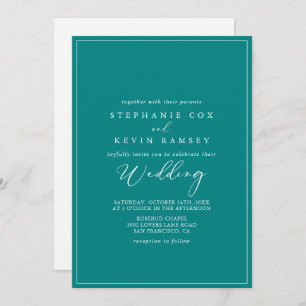 Geometric Formal Teal Idyllic Front & Back Wedding Invitation