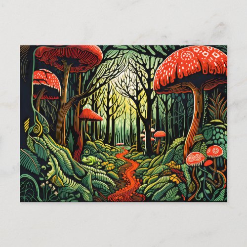 Geometric Forms of Autumn forest with Mushrooms Holiday Postcard