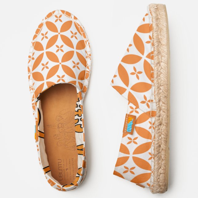 Geometric Four Petal Flower Orange White Pattern Espadrilles (Side)