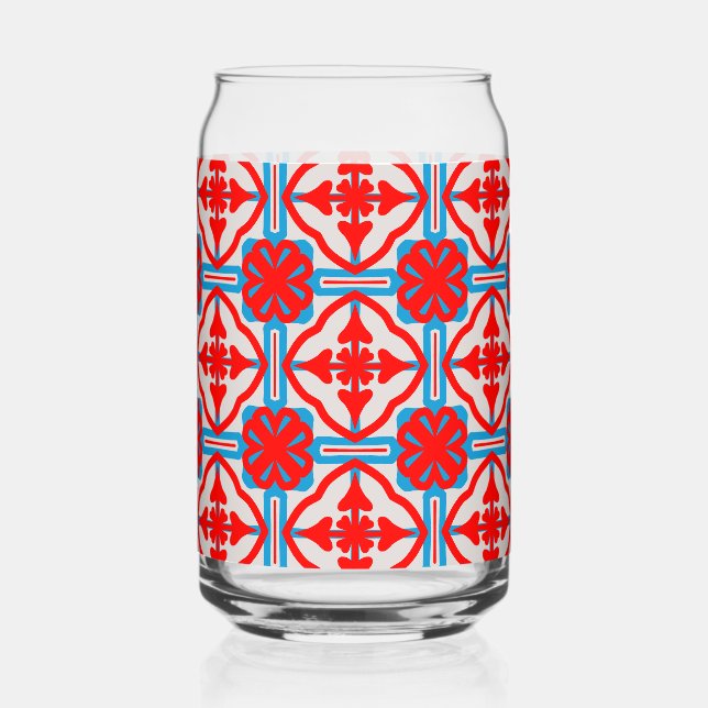 Geometric Four Red Leaves Can Glass (Back)