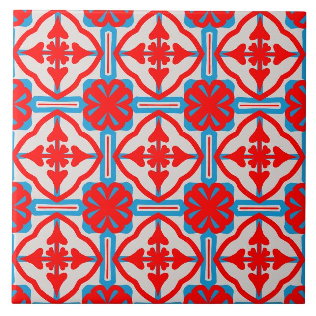 Geometric Four Red Leaves Ceramic Tiles (Front)