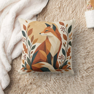 Geometric Fox Botanical Art Throw Pillow