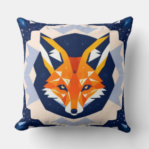 Geometric Fox Illustration Throw Pillow