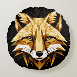 Geometric Fox Illustration With Golden Tones Round Pillow