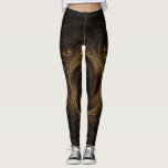 Geometric Fractals Black Gold Brown Elegant Leggings