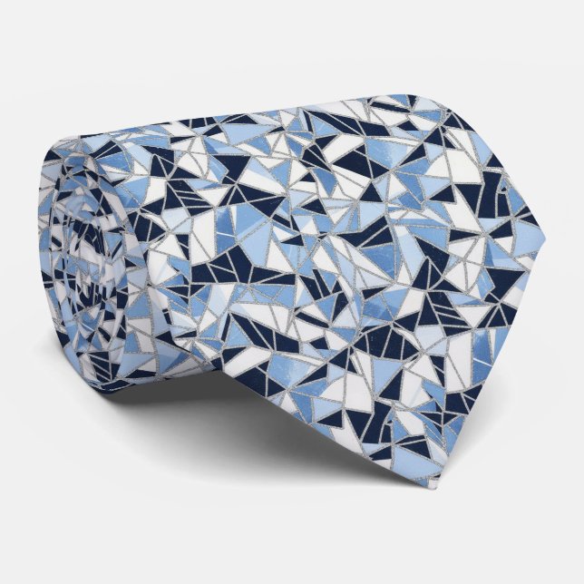 Geometric Fractured Ice Shard Abstract Cool Tones Neck Tie (Rolled)
