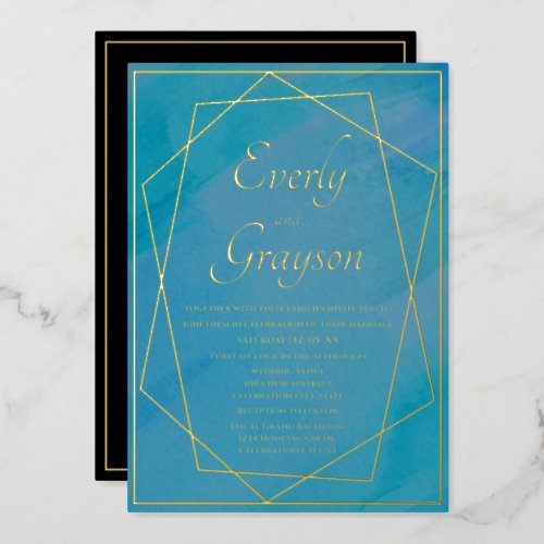 Geometric Frame Any Custom Color Wedding  Foil Invitation