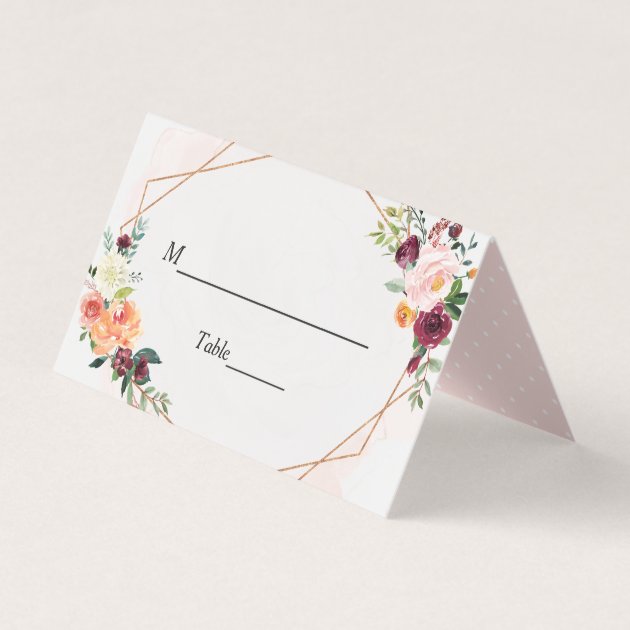 Geometric Frame Bright Bloom Floral Wedding Table Place Card