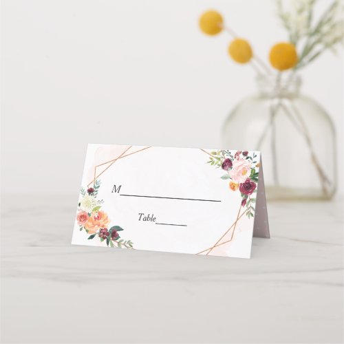 Geometric Frame Bright Bloom Floral Wedding Table Place Card