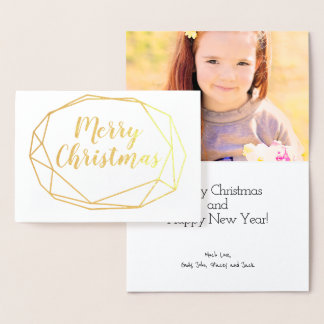 Geometric Frame Christmas Typography Photo Foil Card