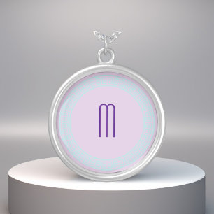 Geometric Frame Custom Single Initial Monogram Silver Plated Necklace