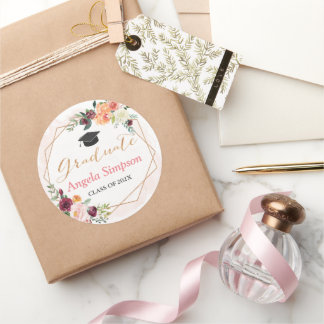 Geometric Frame Floral Graduation Thank You Classic Round Sticker