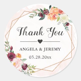 Geometric Frame Floral Wedding Favor Thank You Classic Round Sticker