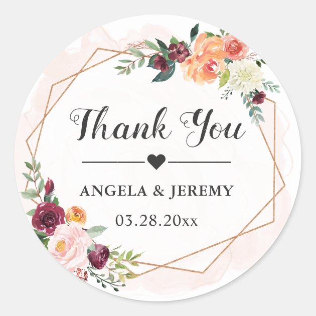Geometric Frame Floral Wedding Favor Thank You Classic Round Sticker