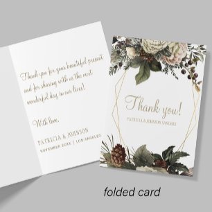 Geometric frame floral winter wedding thank you card