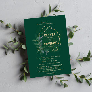 Geometric frame greenery foliage wedding invitation