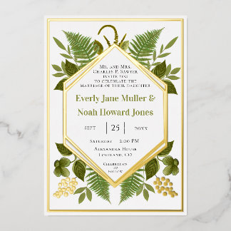 Geometric Frame Lucky In Love & Gold Wedding Foil Invitation
